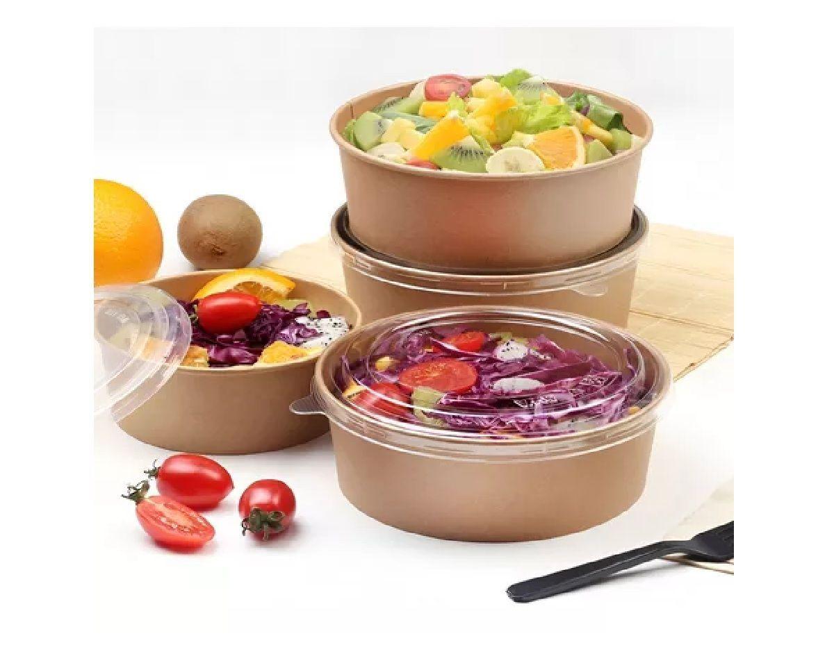 50 Bowl Con Tapa Bowls Plastico Polipapel Kraft Envase 500cc-3