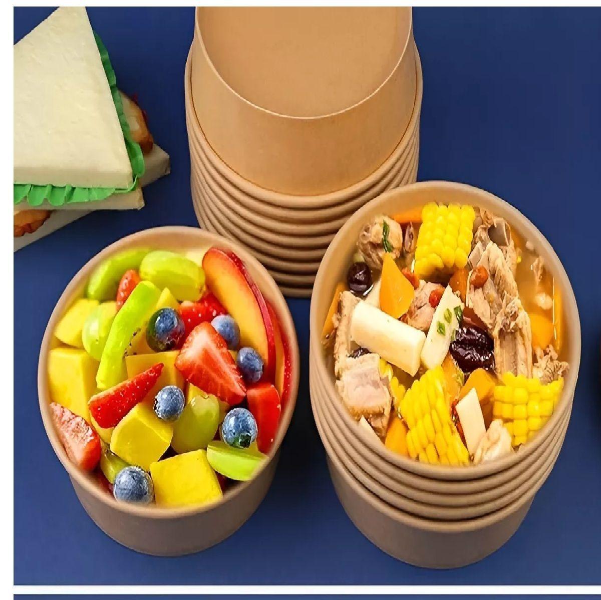 50 Bowl Con Tapa Bowl Plastico Polipapel Kraft Envase 500cc Bowl Kraft Bowl Plástico Bowl Desechable-3