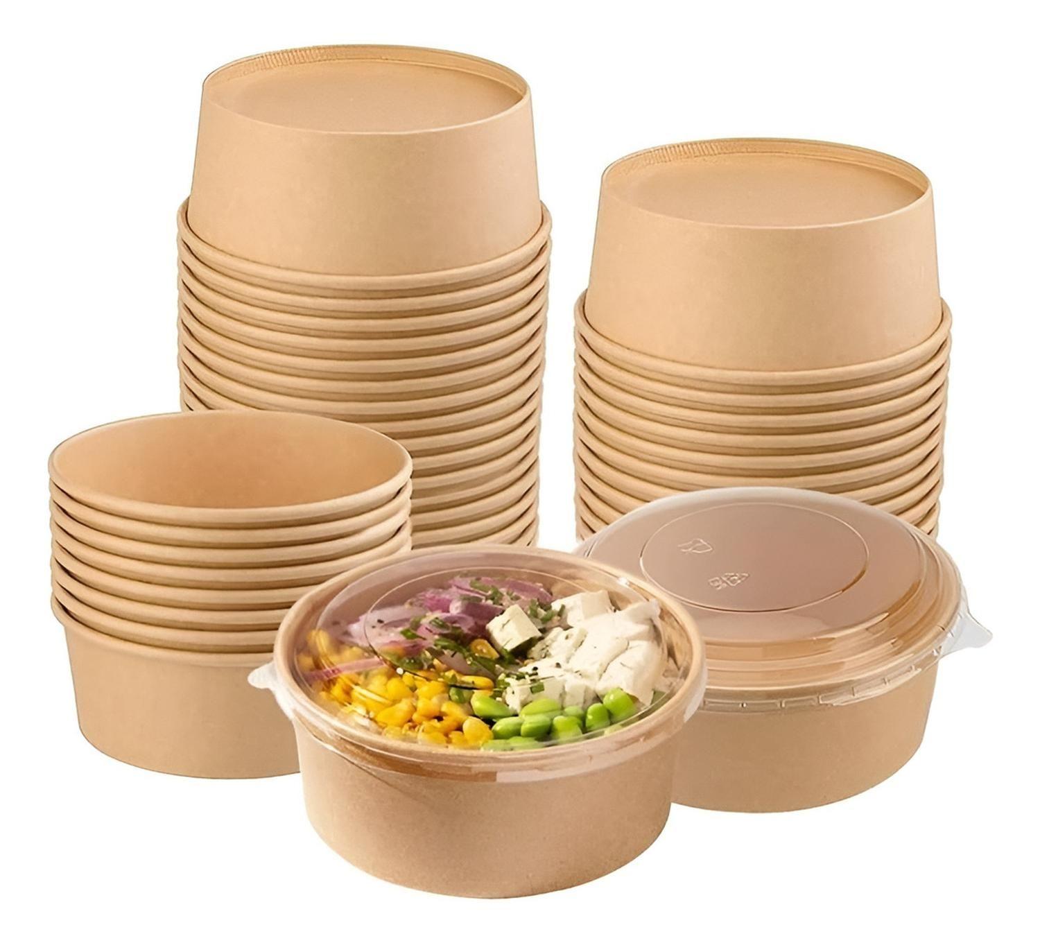 Bowl Con Tapa Bowls Plastico Polipapel Kraft Envase 500cc-0