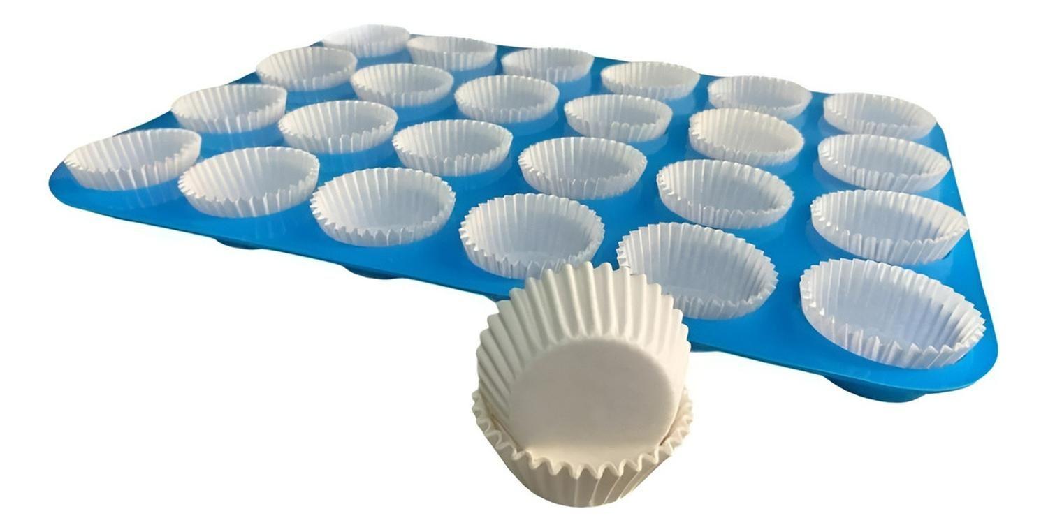 100 Capsulas Para Hornear 4cm + Molde Muffin Mini 24 Cupcake Multicolor-1
