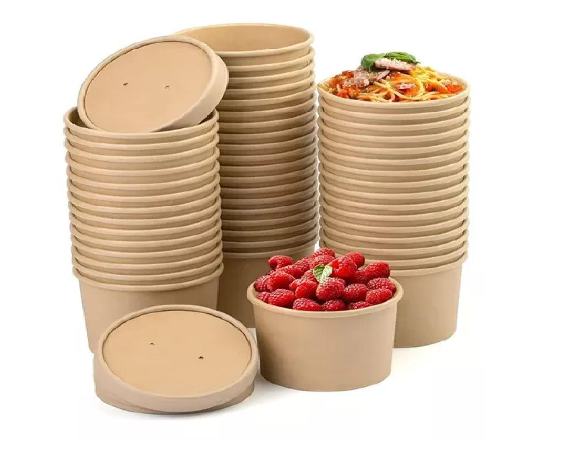 X100 Potes Contenedor De Alimentos Pote Kraft C/tapa 12oz-3