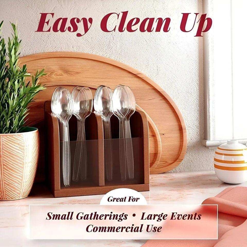 100 Cucharas Plasticas Cuchara Postre Cuchara Mini Cucharas Mango Transparentes-4