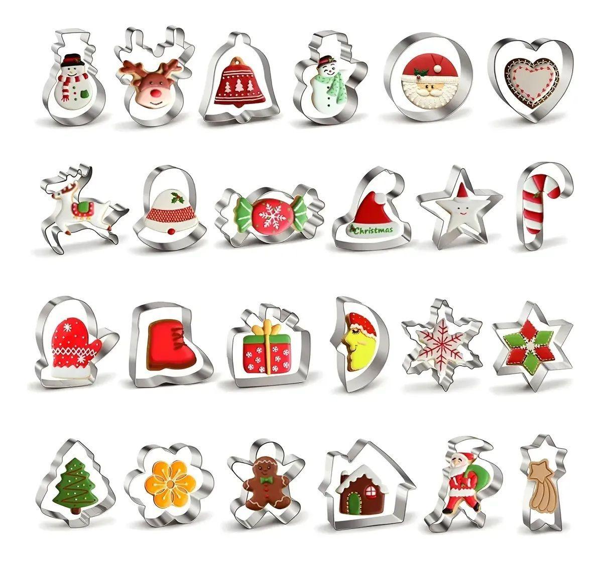 Set X24 Cortadores De Galletas Navidad Moldes Para Galletas Diseños Navideños Decoración 3d Figuras-0