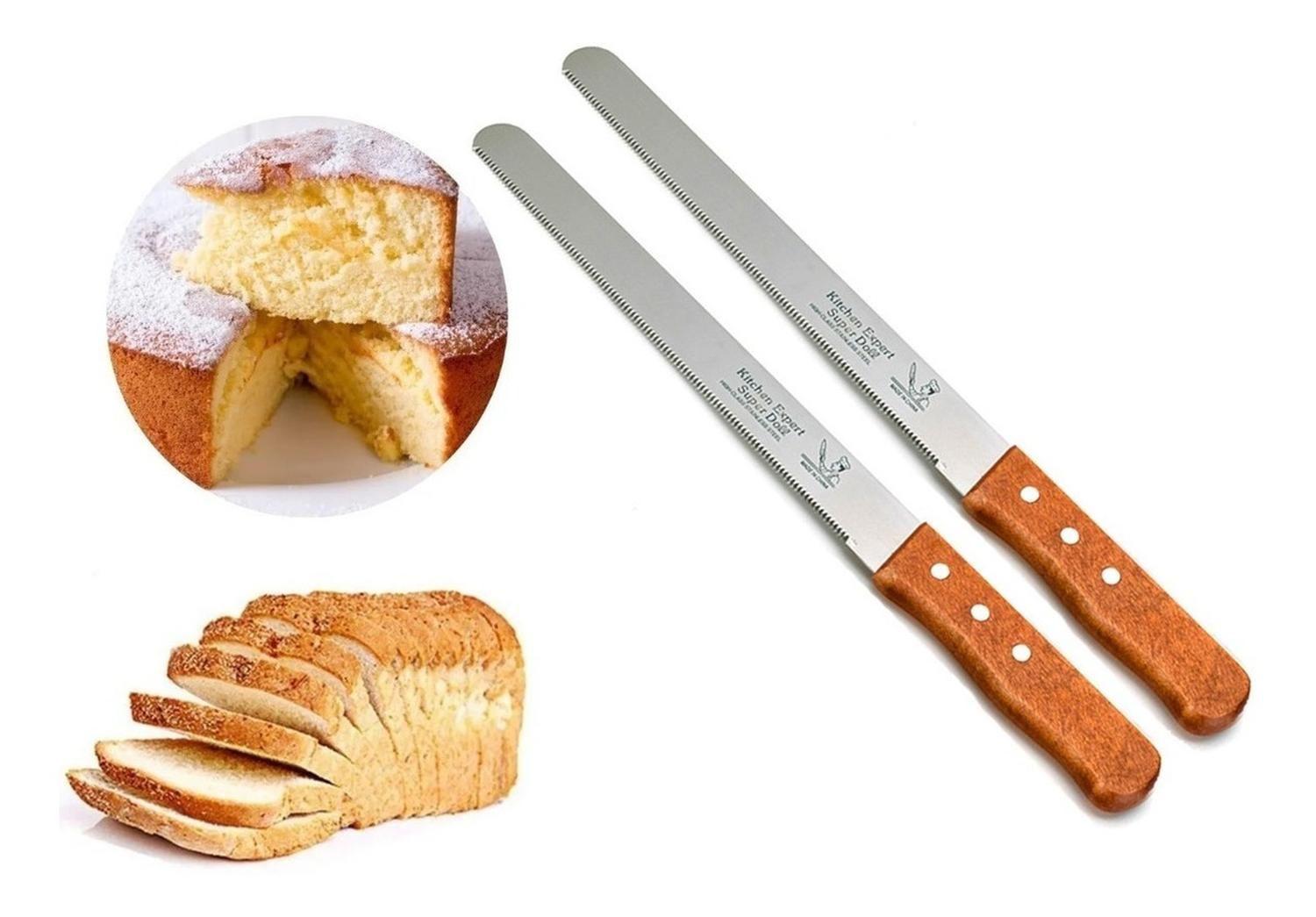 Pack 2 Cuchillos De Sierra Cuchillo De Torta Cuchillo De Pan Gris Y Marron-0