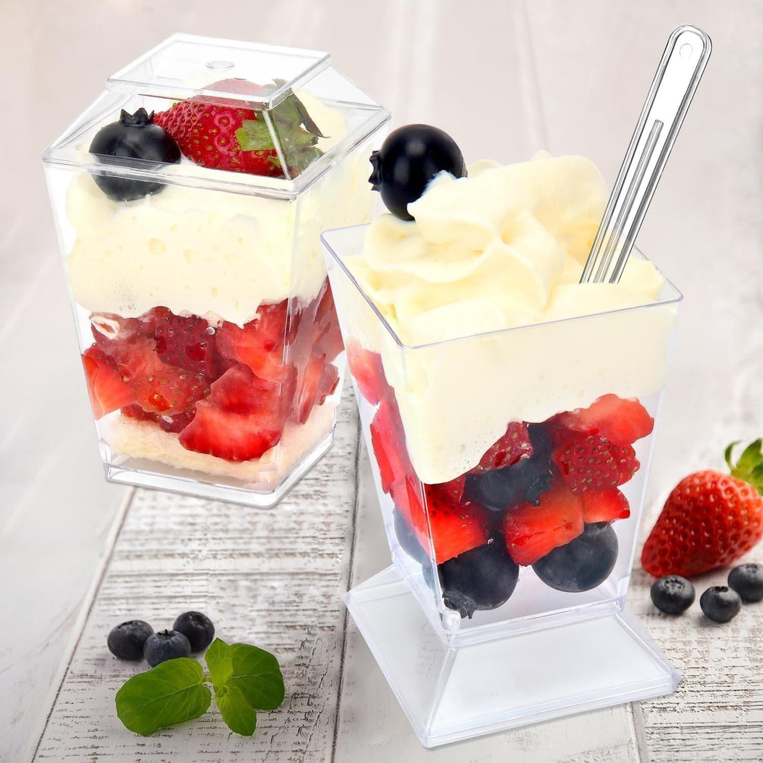 50 Vasos Para Postres Set De Vasos Shot Postres C/tapa 110ml Transparente-5