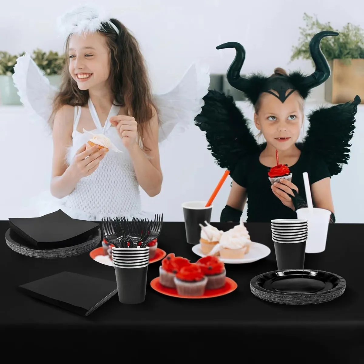 Set Cumpleaños Vaso Servilleta Plato Desechable 20 P/p Negro Negro-6