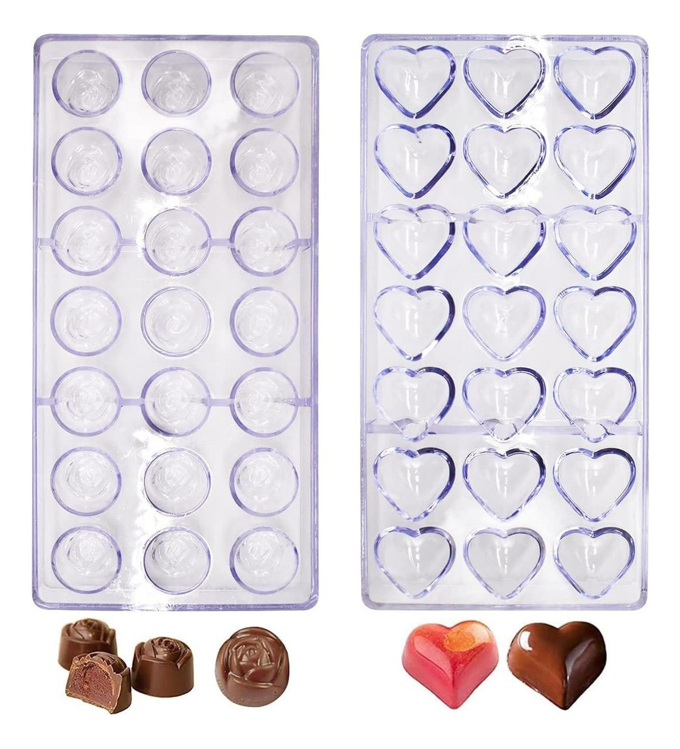 2 Moldes Chocolate Rosas + Moldes Policarbonato Corazon Blanco-0