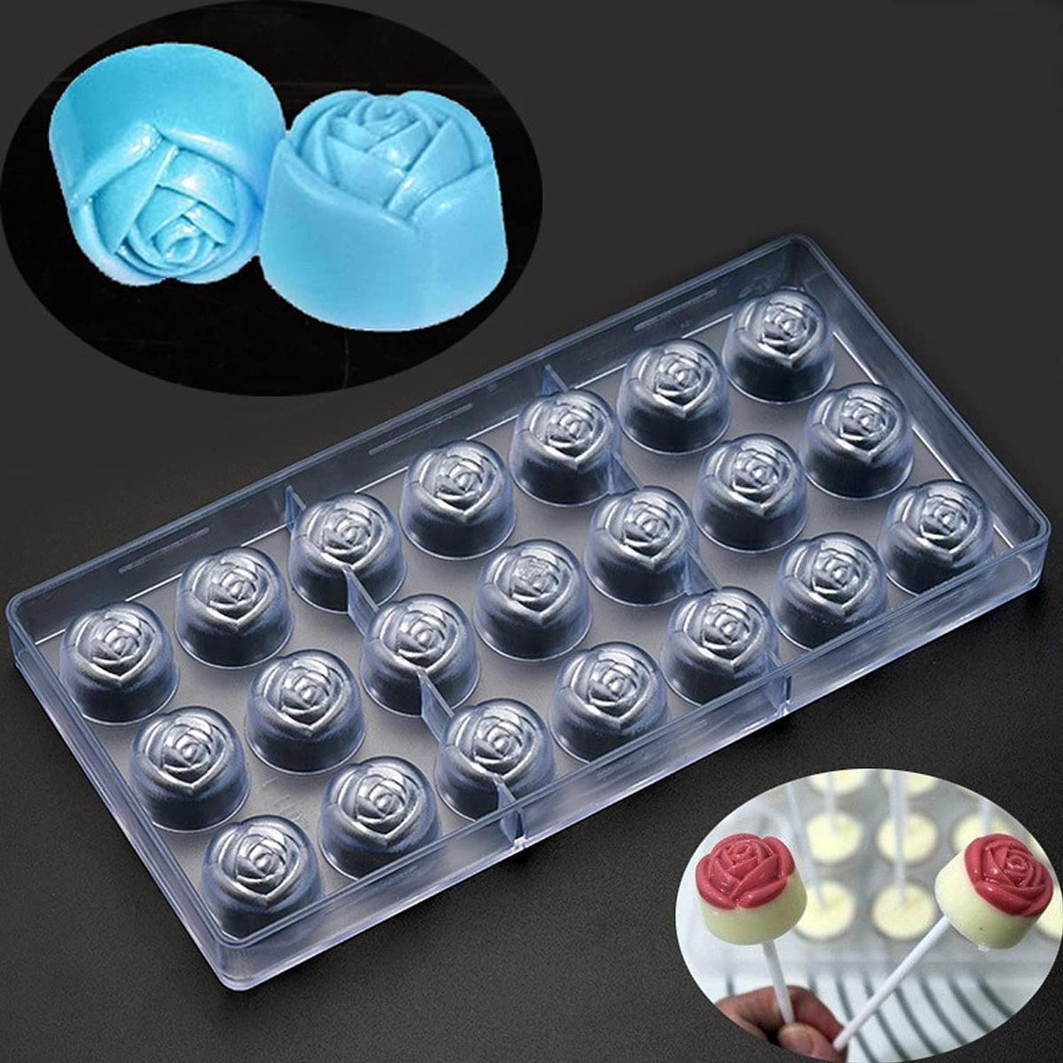 2 Moldes Chocolate Rosas + Moldes Policarbonato Corazon Blanco-6