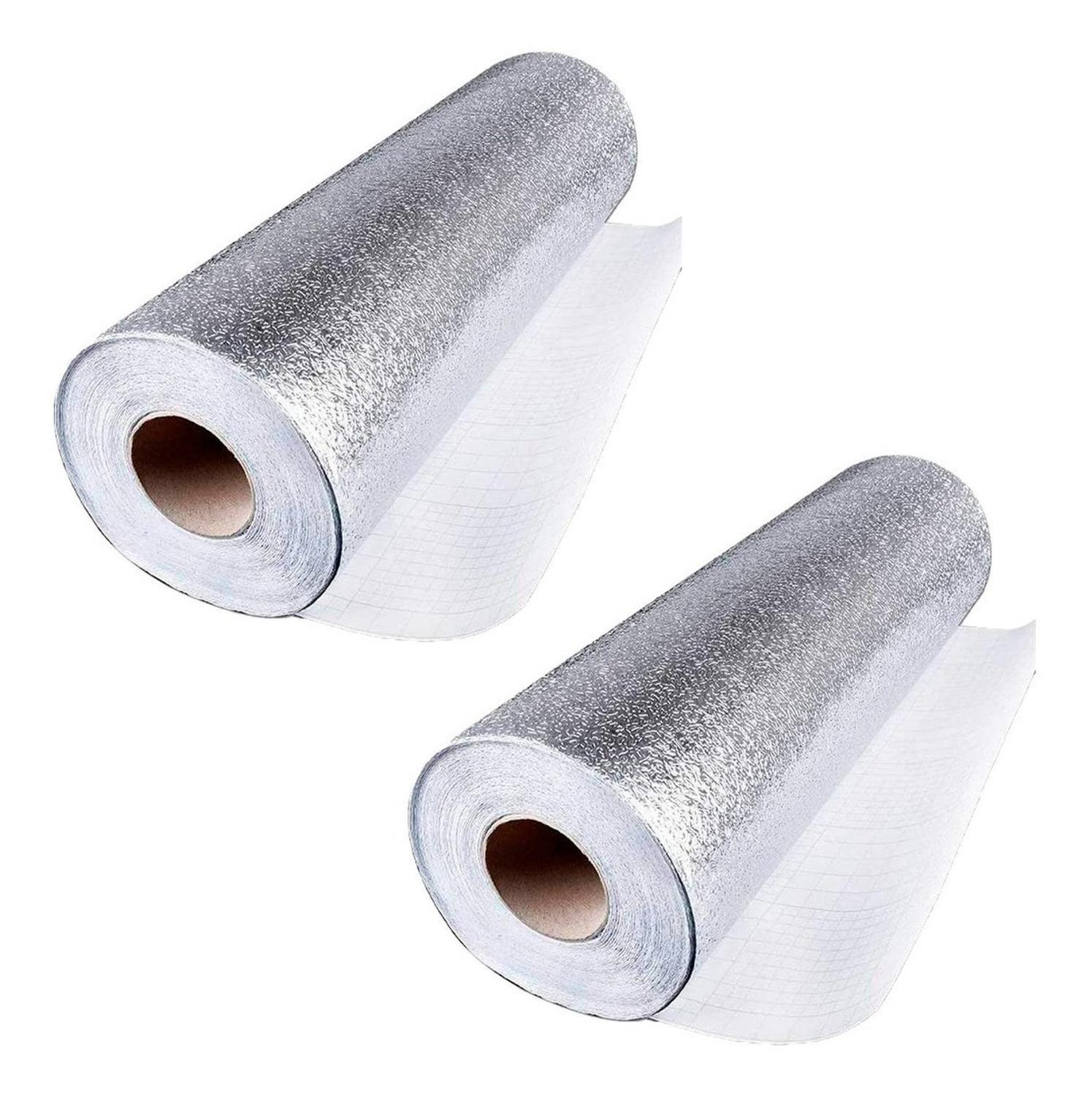 X2 Papel Aluminio Autoadhesivo Papel Mural Cocina Laminas 3m Gris-0