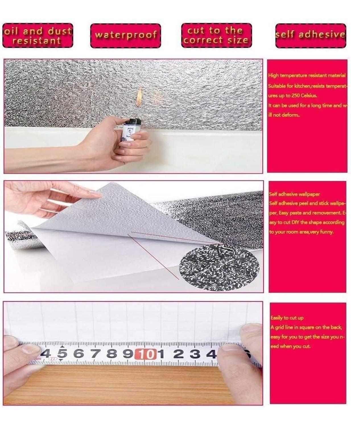 X2 Papel Aluminio Autoadhesivo Papel Mural Cocina Laminas 3m Gris-4