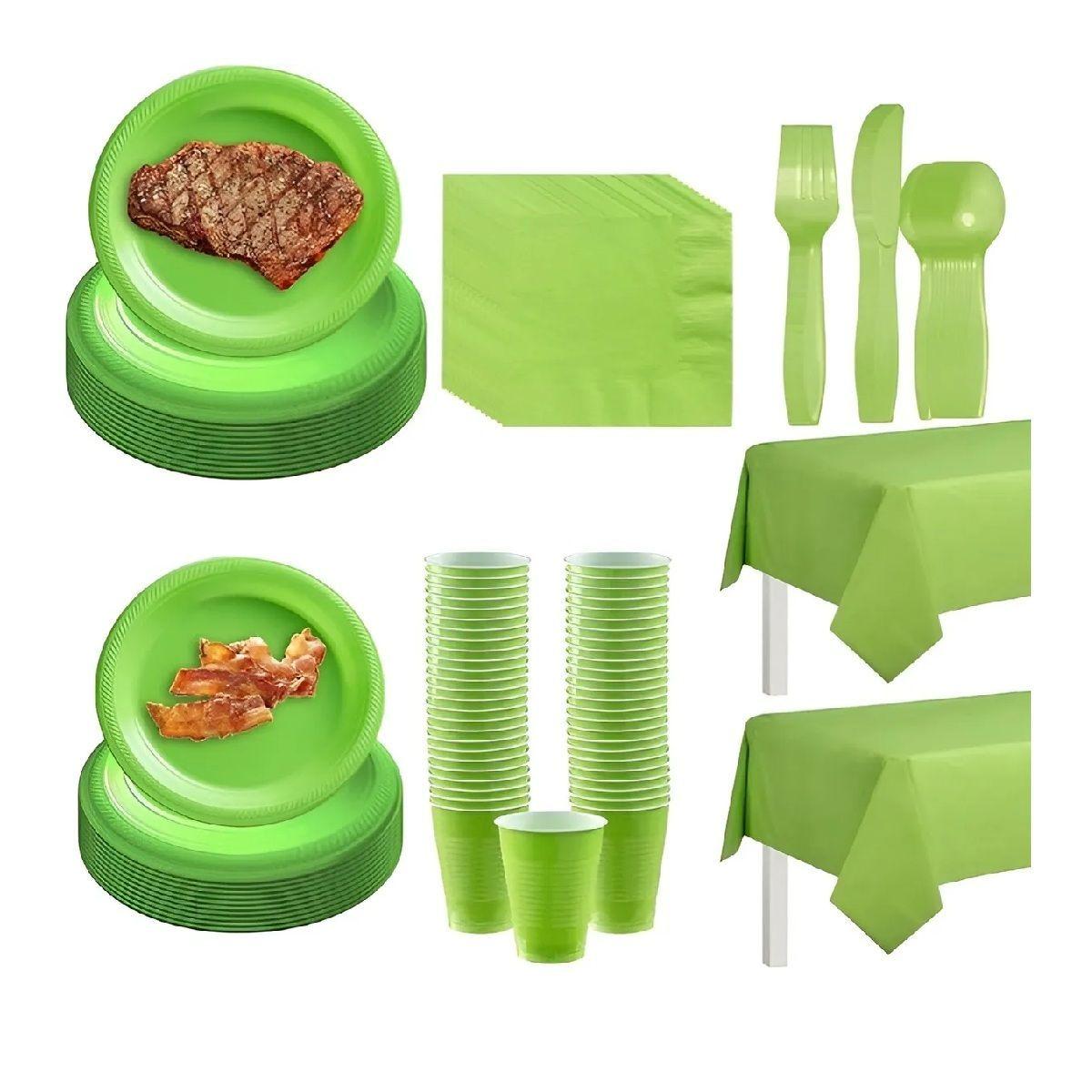 Set Cumpleaños Vaso Servilleta Plato Desechable 20 P/p Verde-3