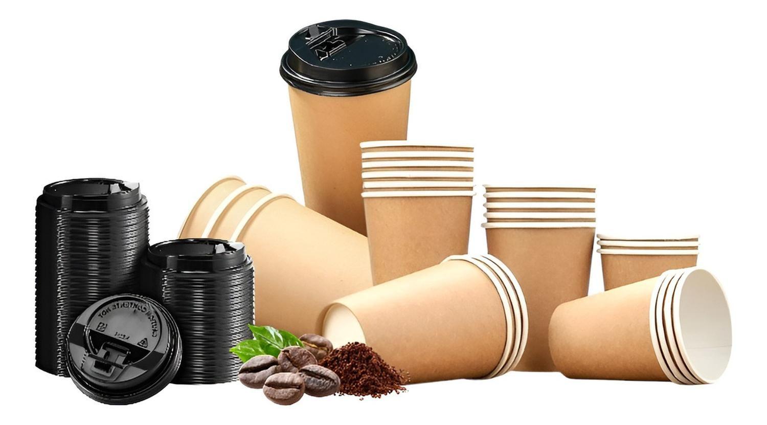 100 Vasos Kraft Vaso Para Cafe Vaso Kraft Papel C/tapa 12oz Vaso Desechable Cafe Vasos Termicos Dese-0