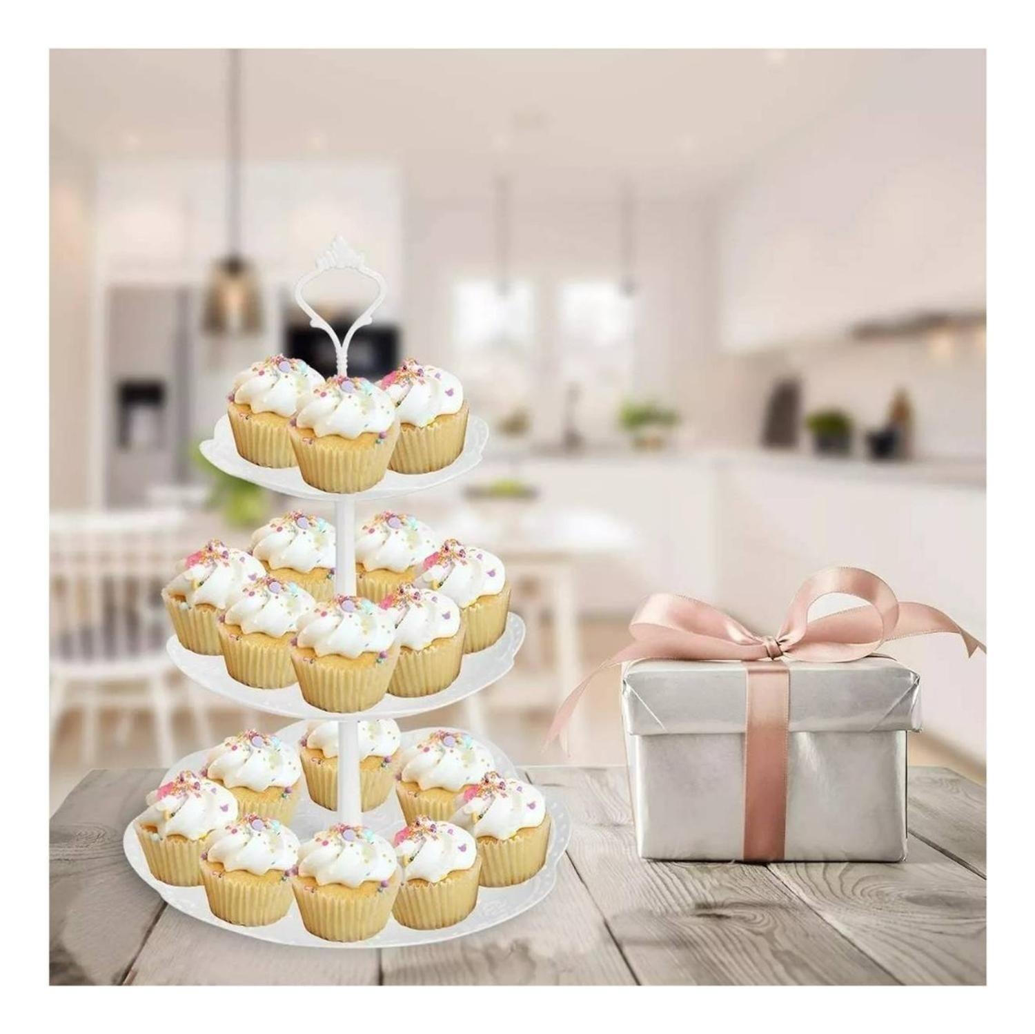 X4 Porta Cupcake Porta Torta Porta Cupcakes Torre Redondo Blanco-1