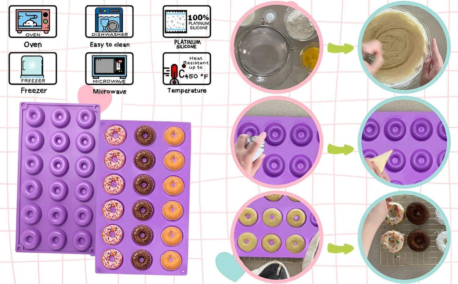 2 Moldes Reposteria Molde Silicona Molde Mini Donuts 18cav Multicolor / Molde Mini Donas 18cav-3