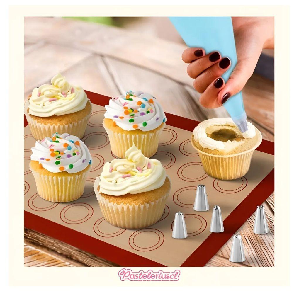 Lamina De Silicona Horno Silpat Silicona Tapete 30 Macarrons Rojo Con Beige-2