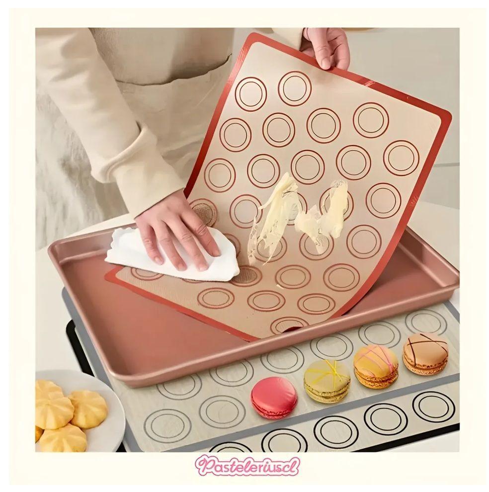 Lamina De Silicona Horno Silpat Silicona Tapete 30 Macarrons Rojo Con Beige-4