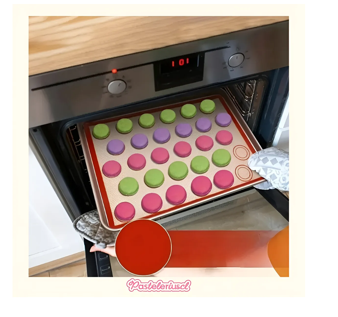 Lamina De Silicona Horno Silpat Silicona Tapete 30 Macarrons Rojo Con Beige-6