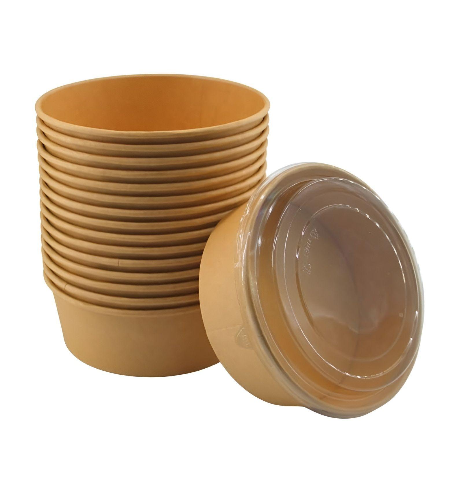 Pack X100 Bowl Con Tapa Bowls Plastico Polipapel Kraft 500cc-0