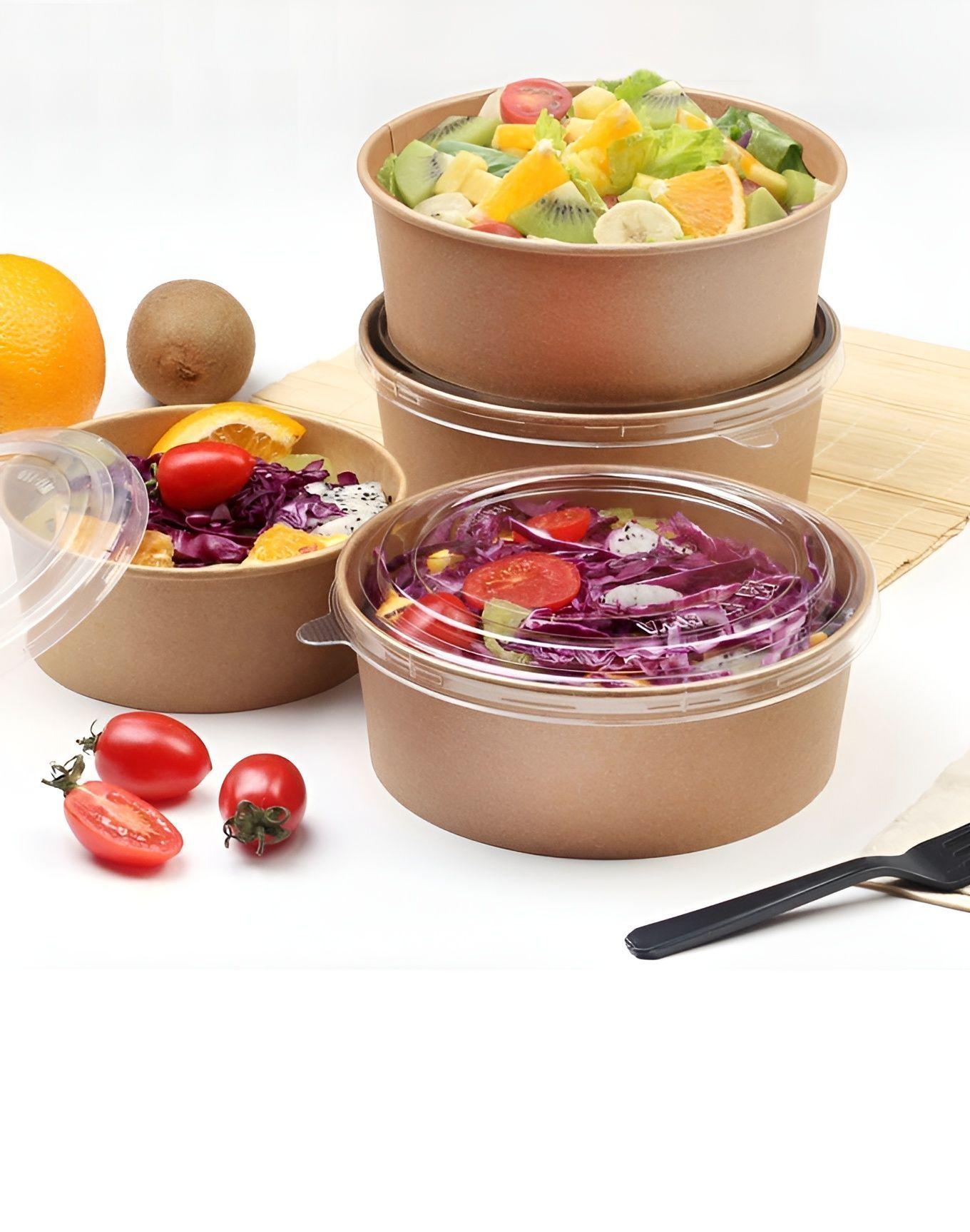 Pack X100 Bowl Con Tapa Bowls Plastico Polipapel Kraft 500cc-1