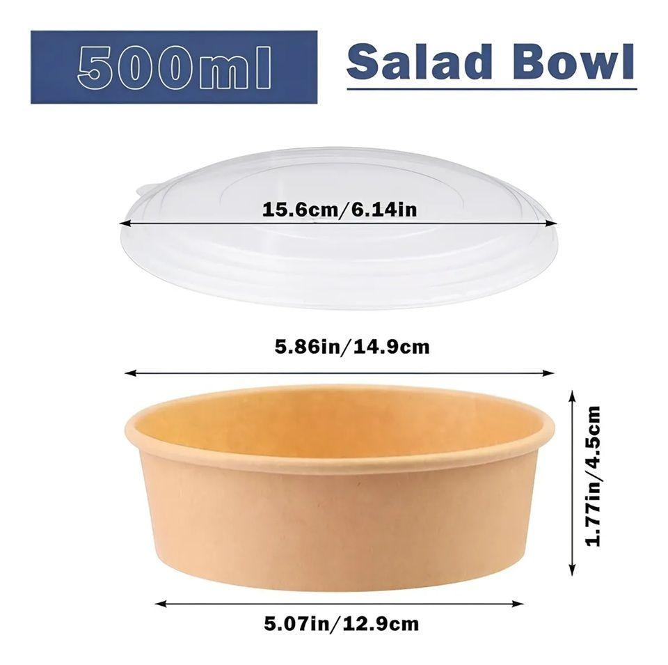 100 Bowl Con Tapa Bowl Plastico Polipapel Kraft Envase 500cc Bowl Kraft Bowl Plásticos Desechables-2