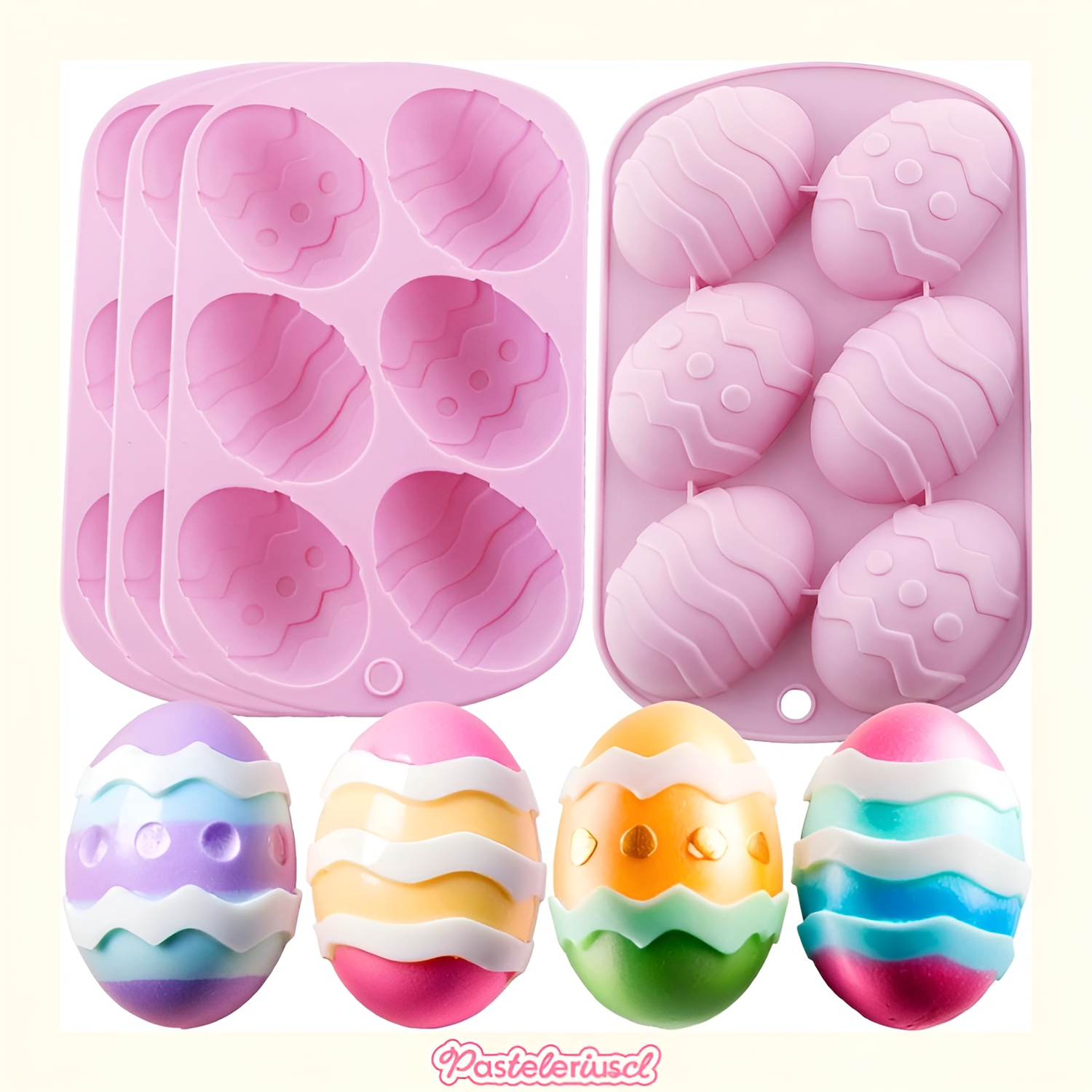 Moldes de silicona para huevos de Pascua 6cav huevos grandes para rellenar Molde de silicona-7