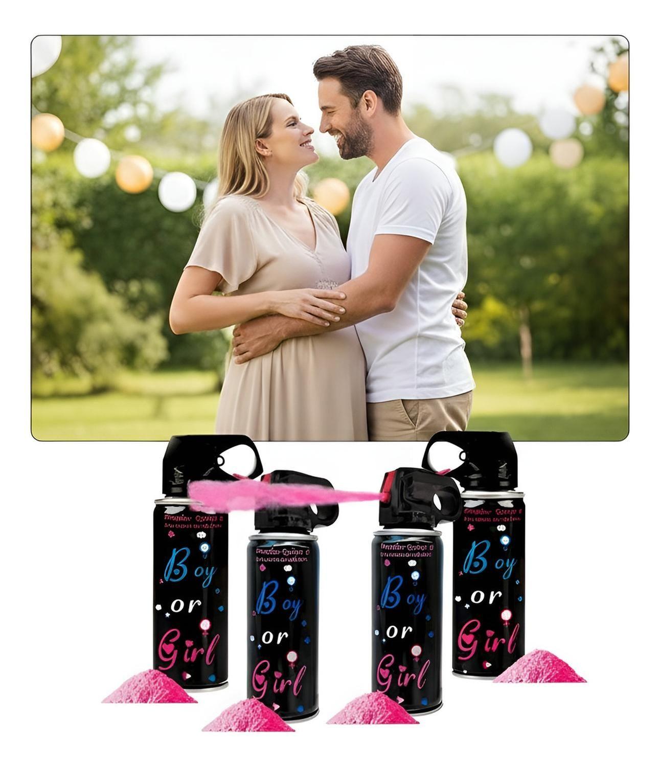 Set 4 Extintor Humo Revelacion De Genero Cañon Spray Color Rosado-5