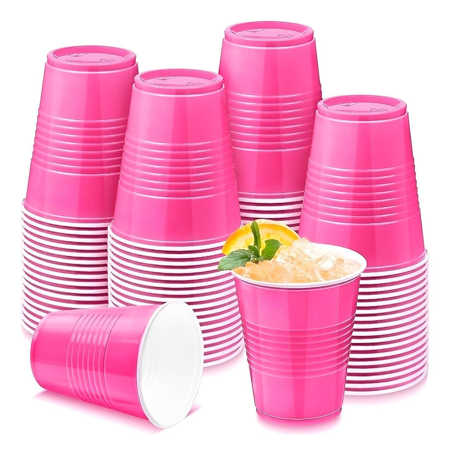 Set 100 Vasos Plasticos Desechables Vaso Para Fiestas 500ml Color Rosa Chicle-0
