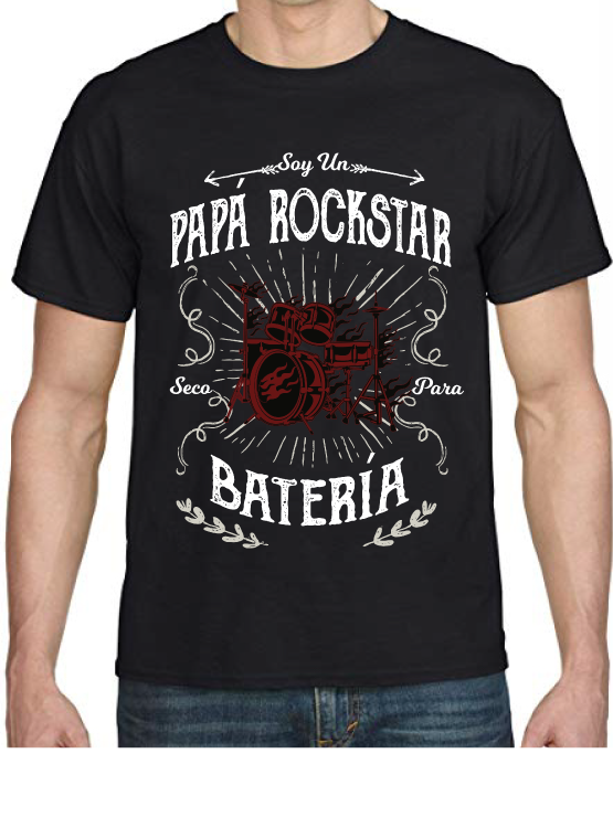 POLERA DIA DEL PAPA " SOY UN PAPA ROCKSTAR, SECO PARA LA BATERIA"-0