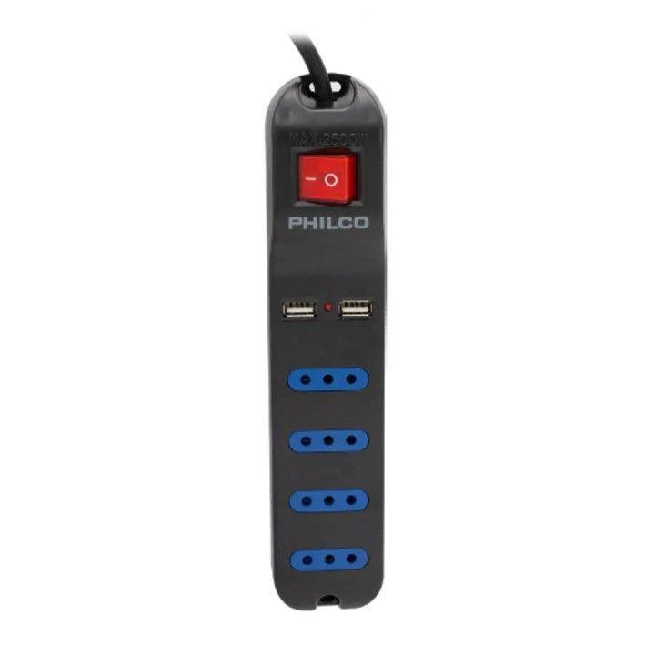 Alargador Extension Philco 4 POS y 2 USB Negro-0