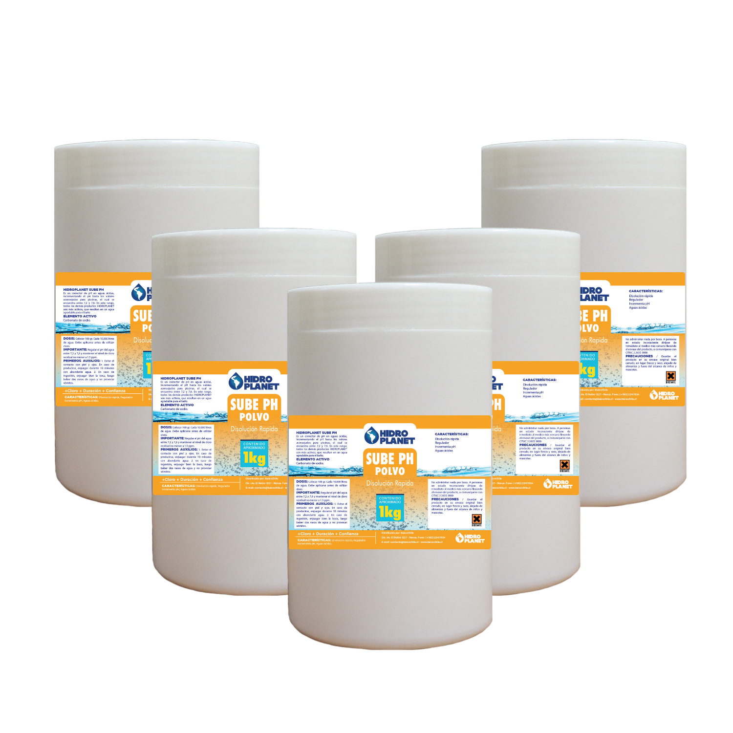 Pack 5 Unidades Sube Ph Para Piscina, Pote 1kg-0