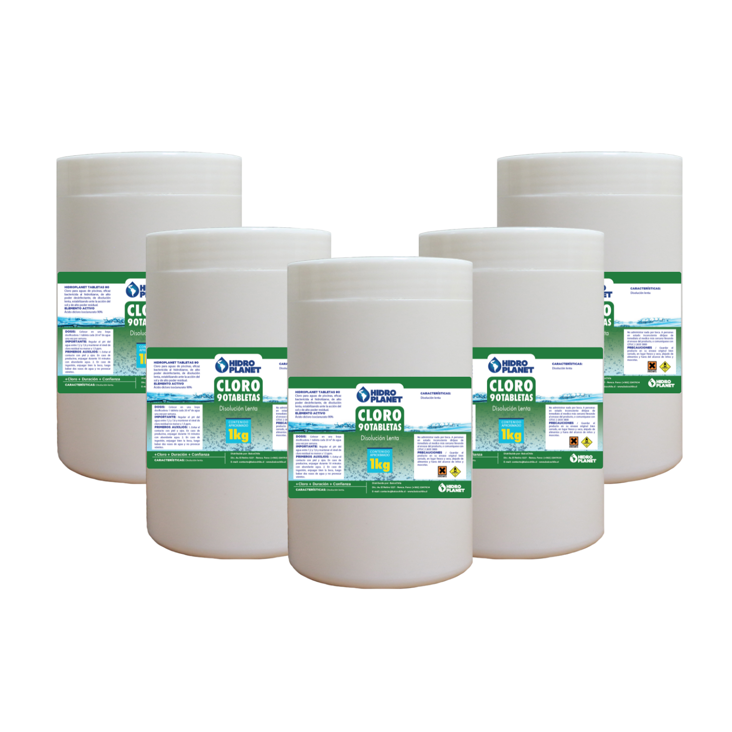 Pack 5 Unidades Cloro En Tableta Para Piscina, Pote 1kg-0