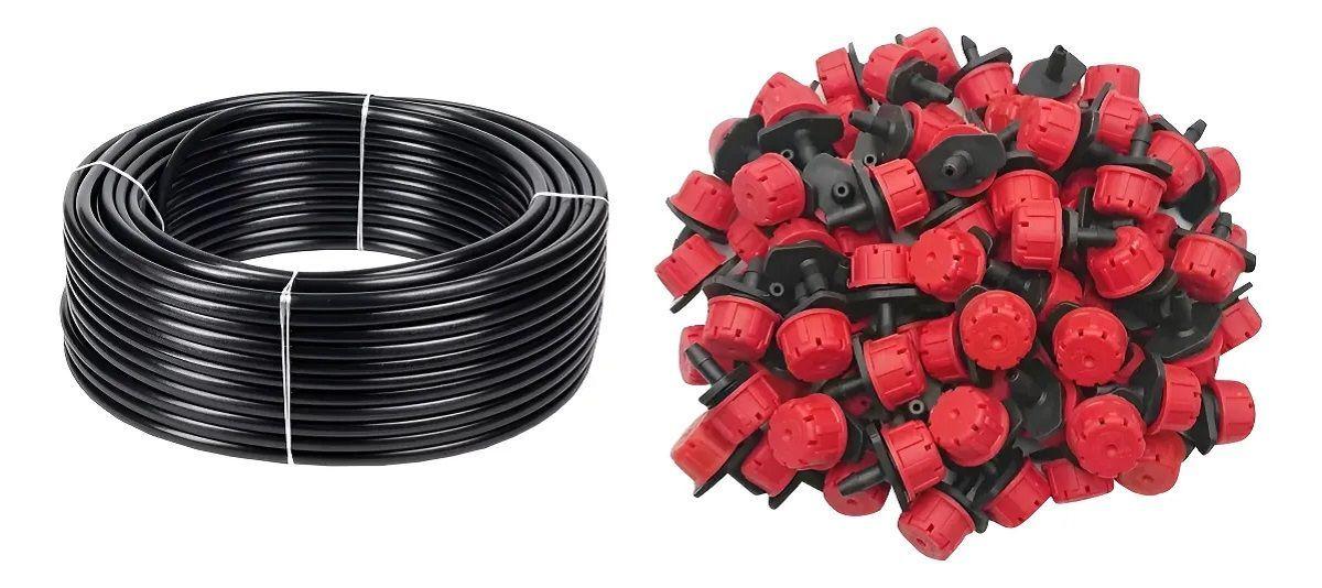 100mts Cañeria Plansa Poliet 1/2 Pulgada + Gotero Rojo 100un-0