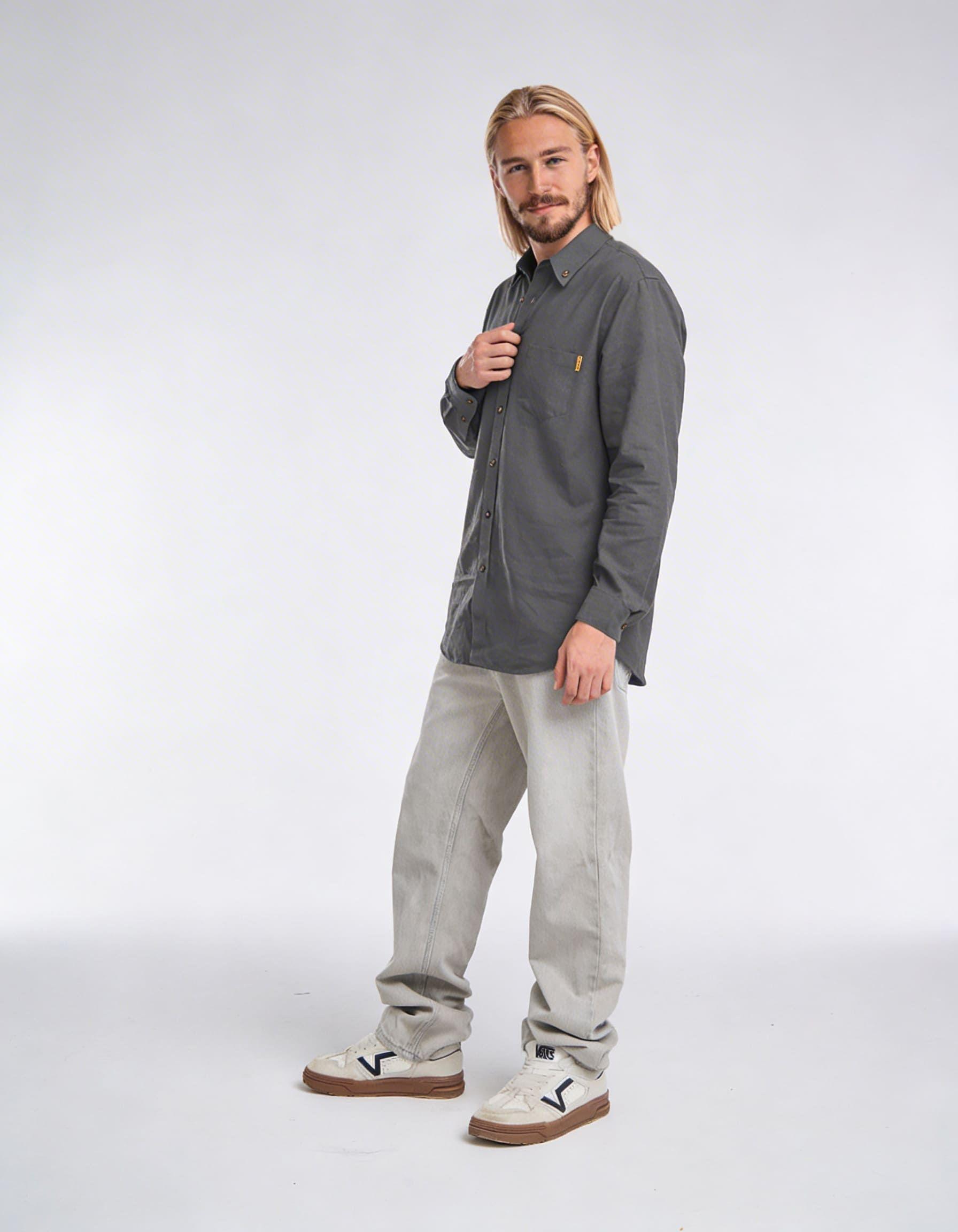 Camisa Hombre Solid Gris Oscuro-2