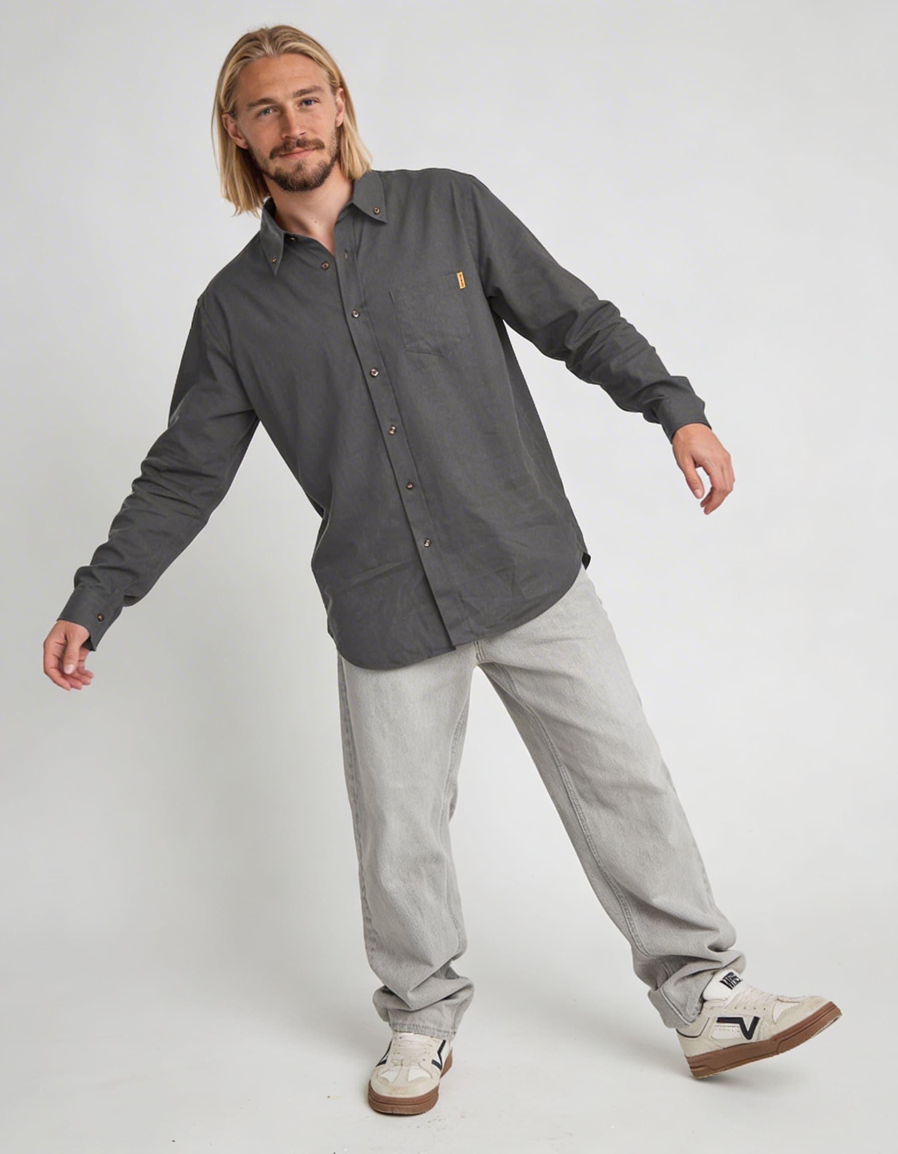 Camisa Hombre Solid Gris Oscuro-3