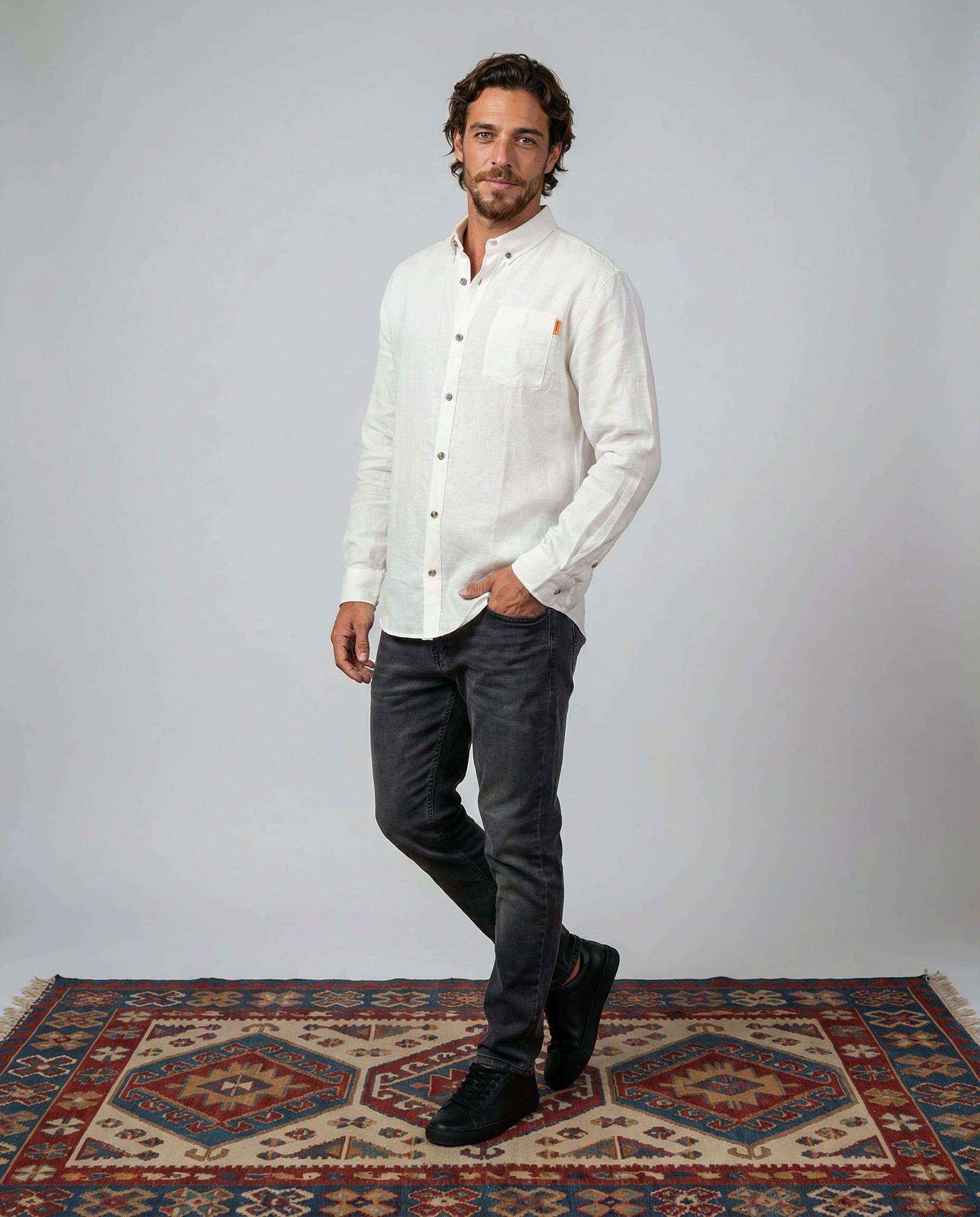 Camisa Hombre Solid Blanco-4