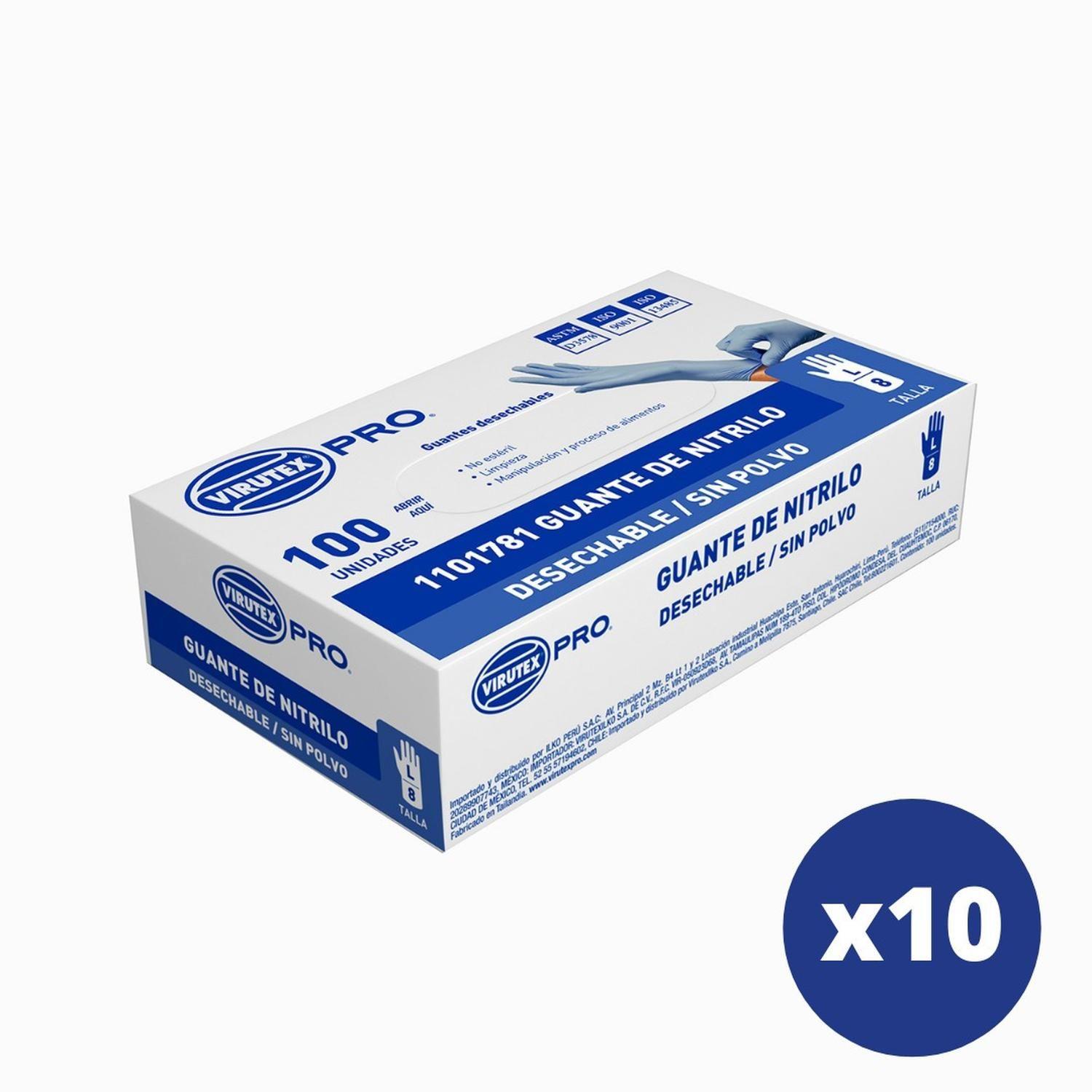 Caja 10 Display De Guante Desechable Nitrilo S/polvo Azul L-0