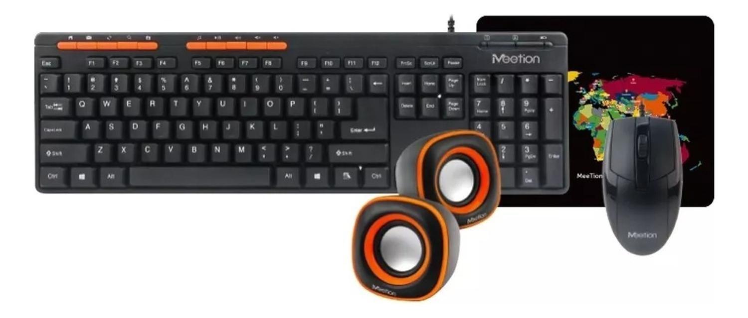 Kit Set Teclado Mouse Mousepad Parlantes Meetion Oficina-0