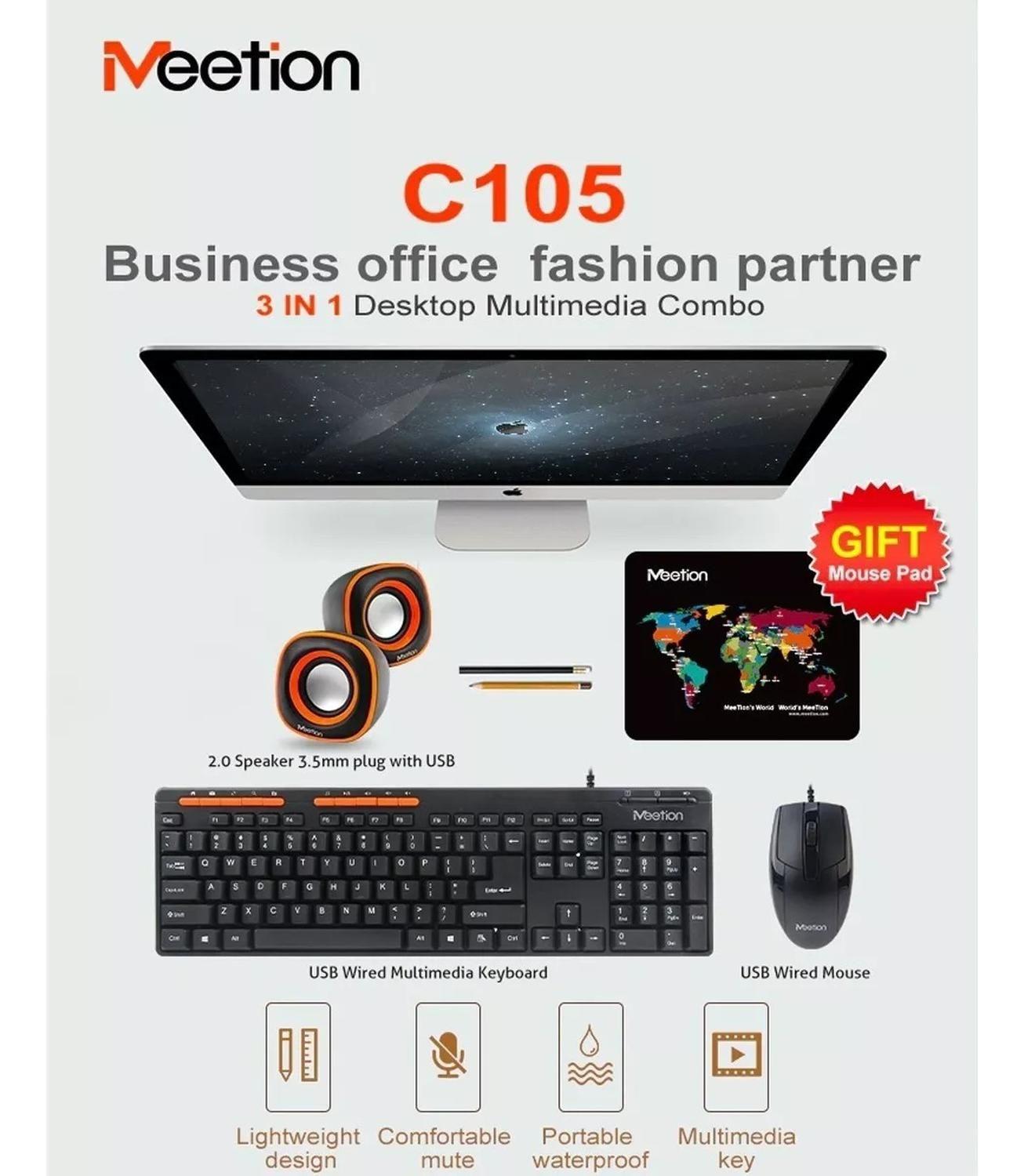 Kit Set Teclado Mouse Mousepad Parlantes Meetion Oficina-3