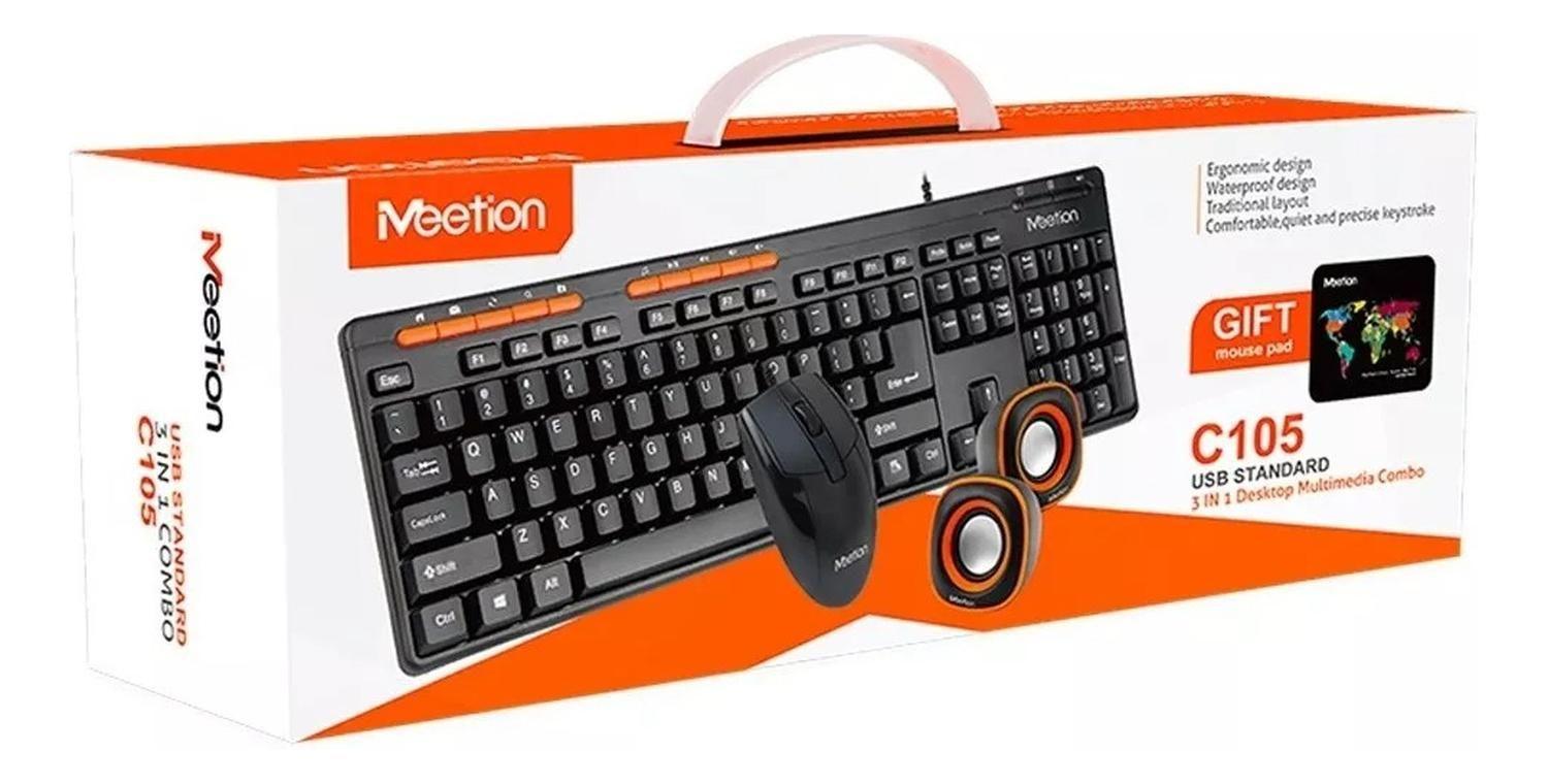 Kit Set Teclado Mouse Mousepad Parlantes Meetion Oficina-4