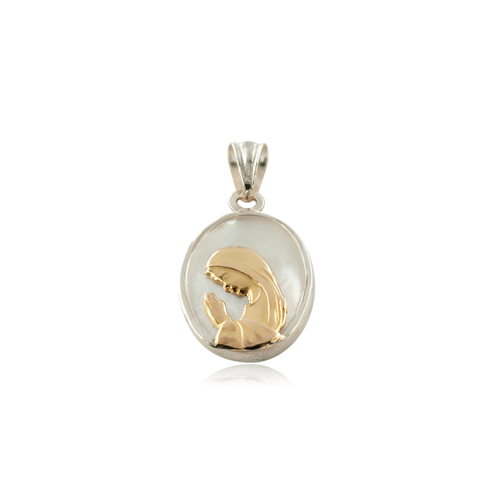 Medalla Virgen Niña Nácar Oval con Imagen en Oro 18k-2