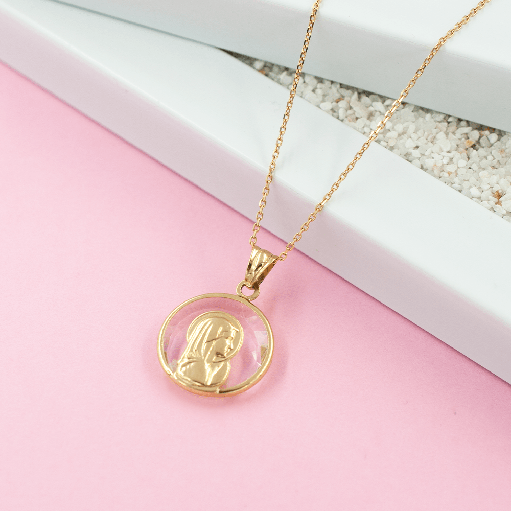 Medalla Virgen Cristal 17mm en Oro 18k-2