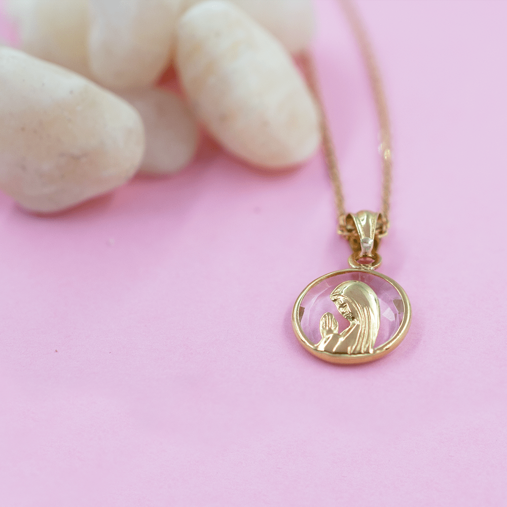 Medalla Virgen Niña Cristal 12mm Oro 18k-2