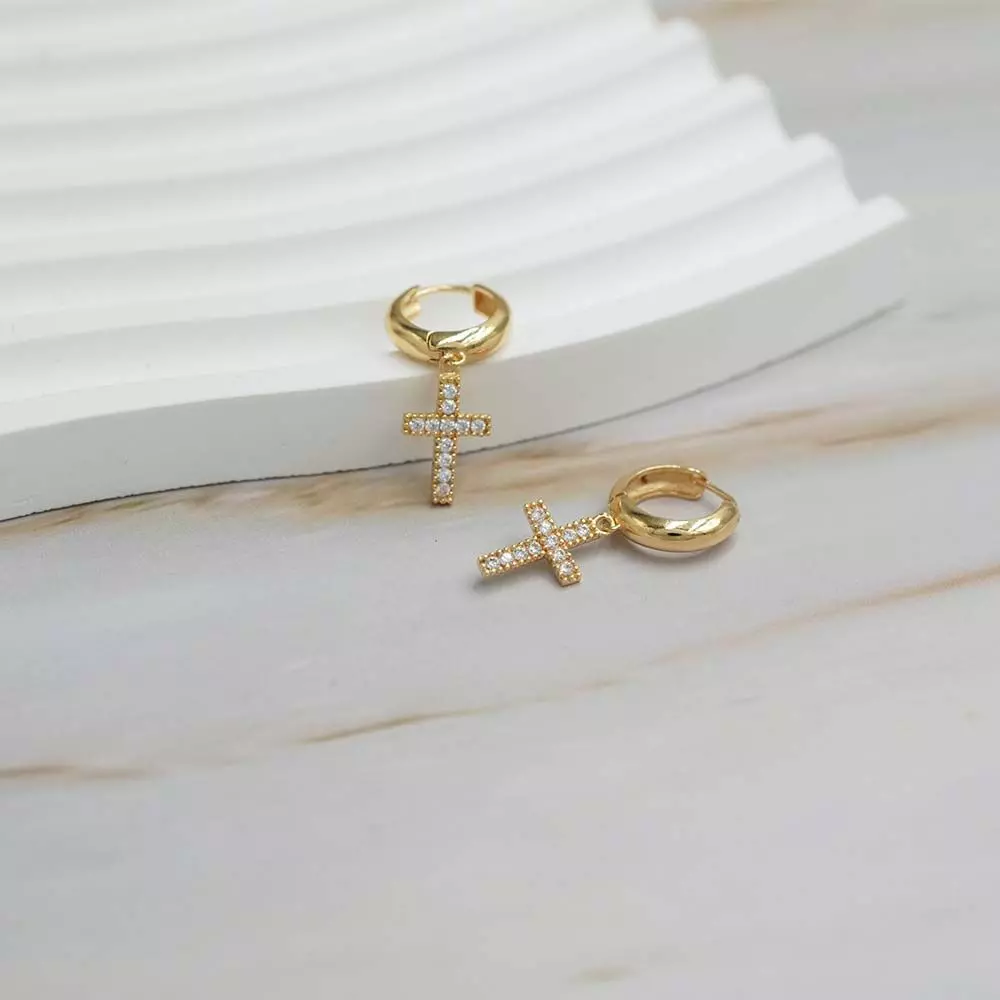 Aro Argolla Cruz Circones Oro 18k-2
