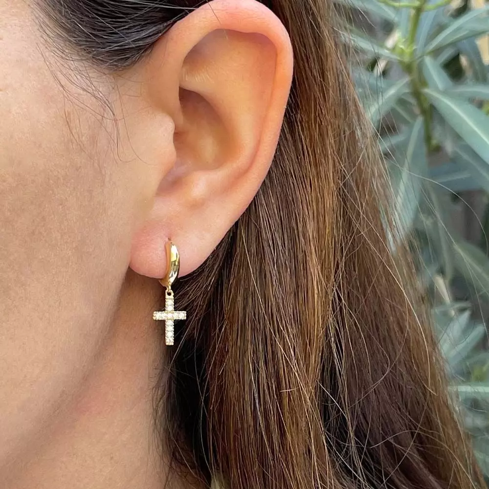 Aro Argolla Cruz Circones Oro 18k-3