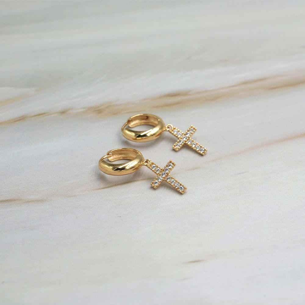Aro Argolla Cruz Circones Oro 18k-4