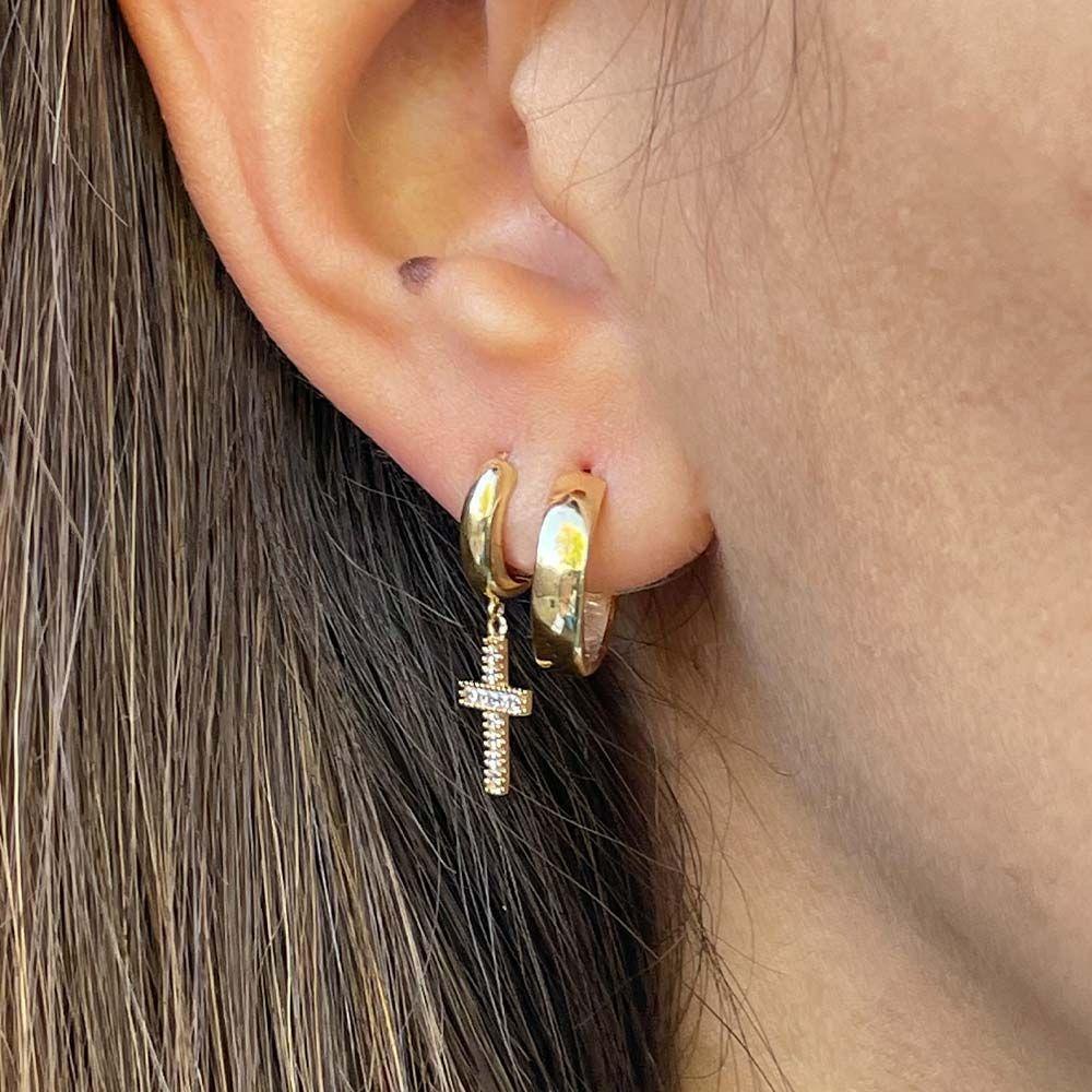 Aro Argolla Cruz Circones Oro 18k-5