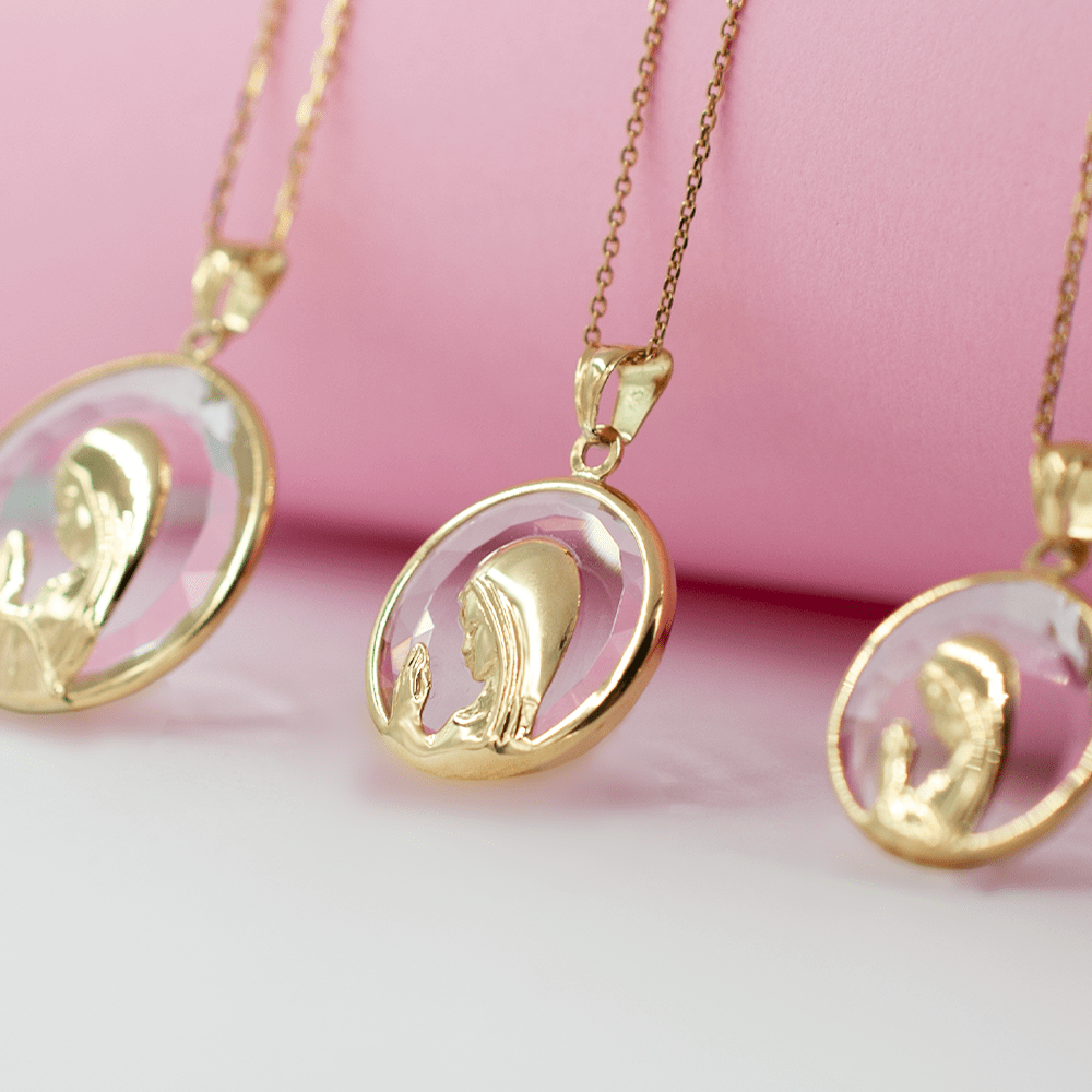 Medalla Virgen Niña Cristal 20mm en Oro 18k-3
