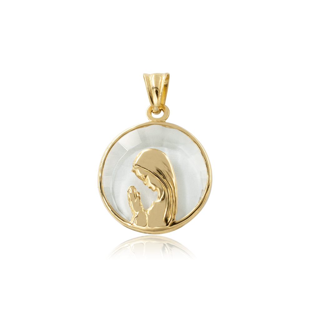 Medalla Virgen Niña Cristal 17mm oro 18k-0