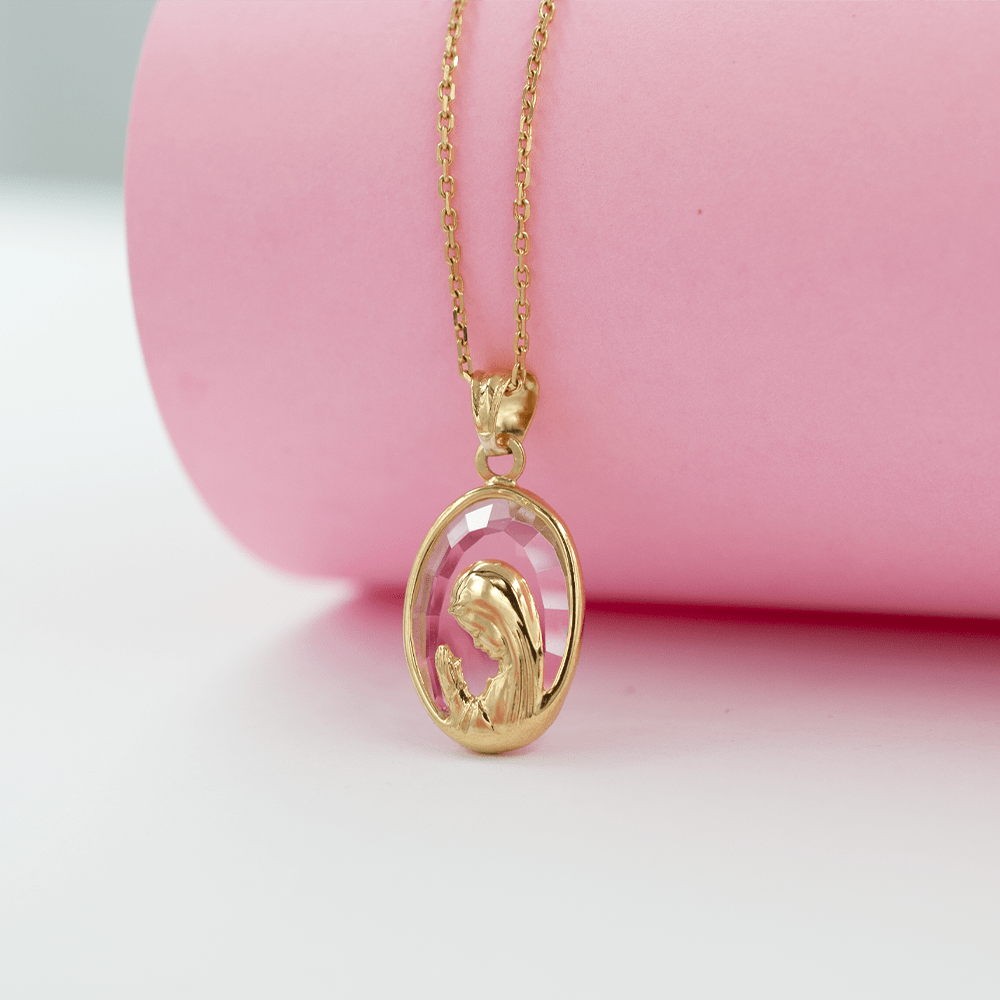 Medalla Virgen Niña Cristal Oval en Oro 18k-2