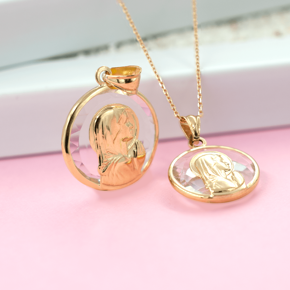 Medalla Virgen Cristal 20mm en Oro 18k-2